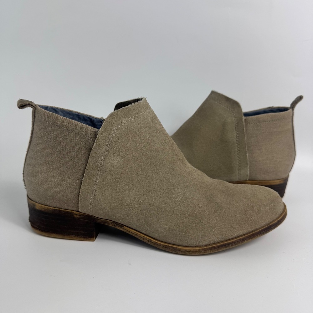 TOMS‎ Deia Taupe Suede Ankle Booties Women Size 10 Low Stacked Heel Zip Boot